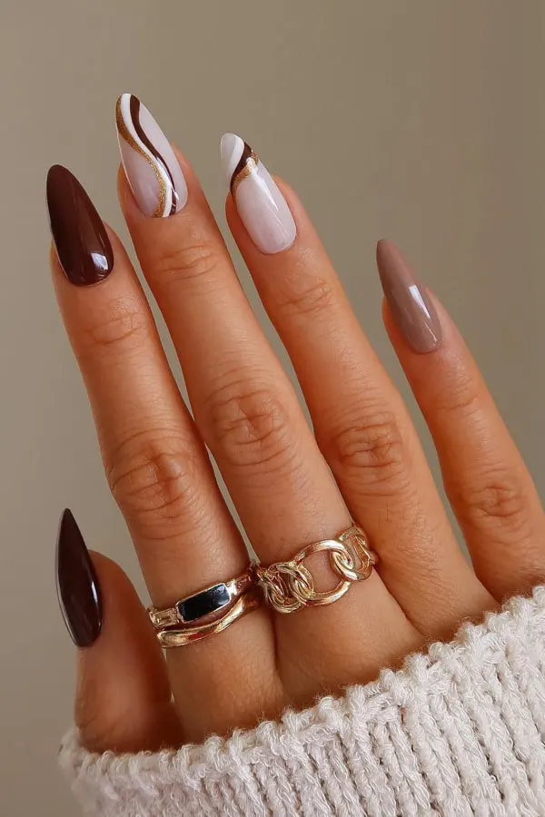 47 Cozy Cute Fall Nails Designs Autumn Mani Ideas You Must Try This Season 14 Brown Line Minimalist Nail Art