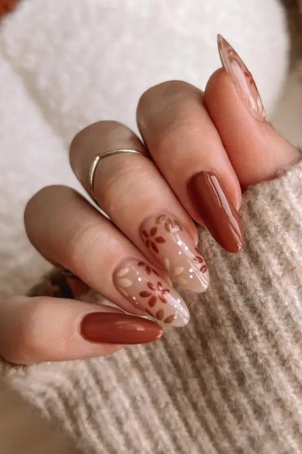 47 Cozy Cute Fall Nails Designs Autumn Mani Ideas You Must Try This Season 35 Burnt Floral Fall Nail Art