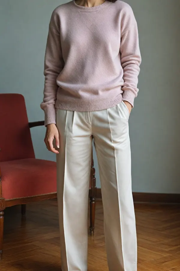 29 Classy Fall Outfits For Women Over 40 & 50 That Prove Age Has No Fashion Limits 20 Cashmere Sweater and Tailored Trousers for Work or Weekend