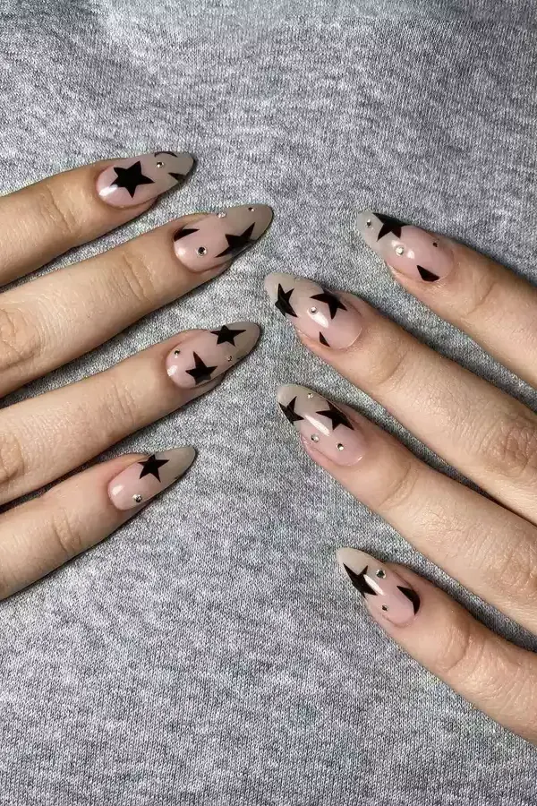 44 Simple Clear Nail Designs For Fresh, Clean, and Modern Mani Look 7 Celestial Chrome Stars Nails