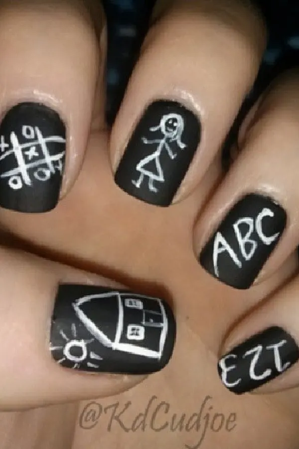 Chalkboard Line Art Nail Design