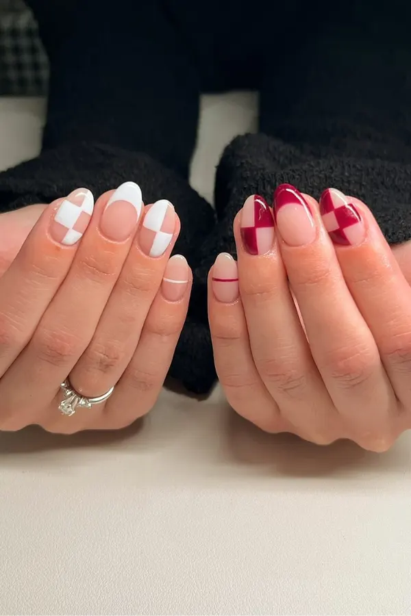 40 Classy Hot Red Nails Inspo Ideas That Never Go Out of Style 10 Checkered Red Manicure