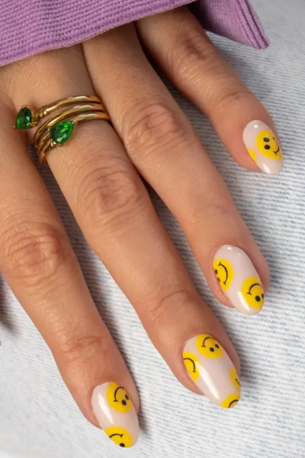 Cheerful Smiley Face Nail Art