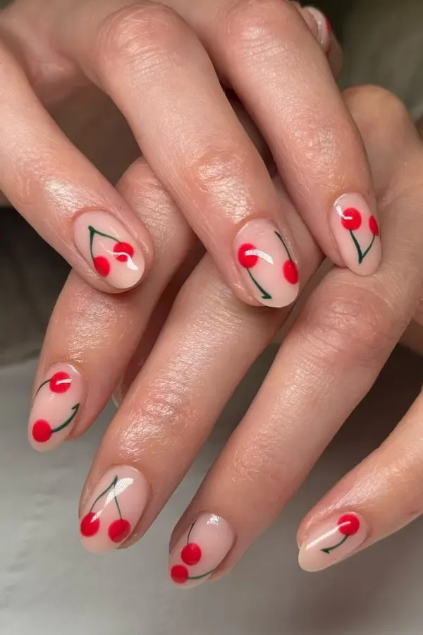 40 Classy Hot Red Nails Inspo Ideas That Never Go Out of Style 8 Cherry Pie Nail Design
