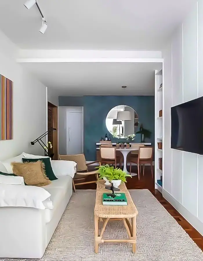 47 Narrow Living Room Decor Ideas That Maximize Space 13 Chic and Organized TV Corner