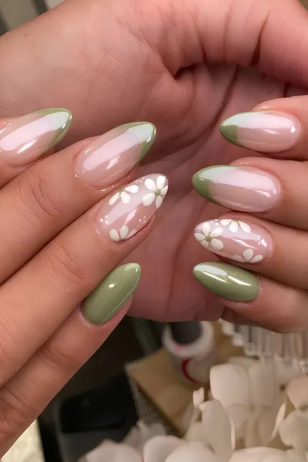 Chrome Floral Nails Design