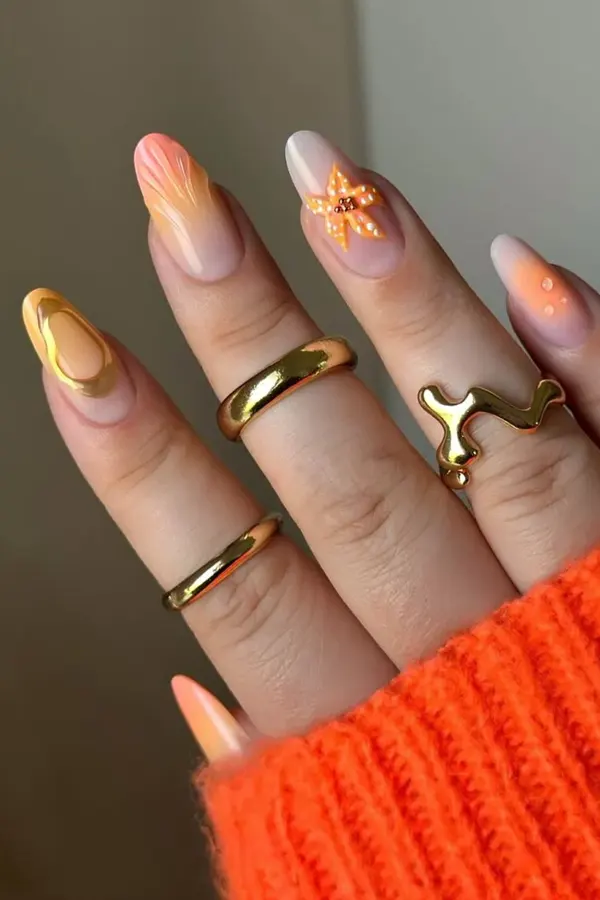 32 Cute Sunset Nails Design Mani Styles That Feel Like Golden Hour 17 Chrome Metallic Summer Manis