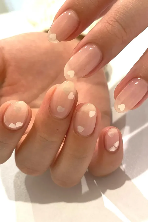 44 Simple Clear Nail Designs For Fresh, Clean, and Modern Mani Look 15 Clean White Heart Nails