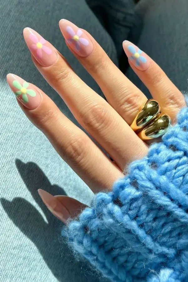 54 Elegant Flower Nail Designs Floral Mani Ideas To Copy This Season 55 Clear Bright Spring Daisies