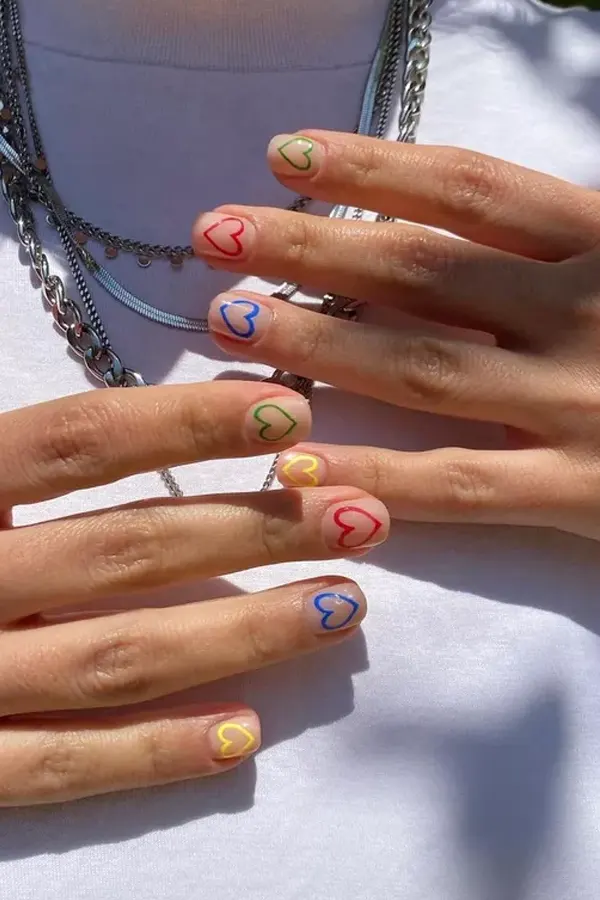 44 Simple Clear Nail Designs For Fresh, Clean, and Modern Mani Look 33 Colorful Heart Nails