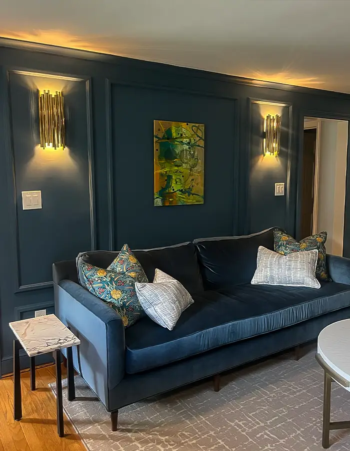 48 Blue Grey Living Room Ideas with Style and Calm 35 Contemporary Living Room With Velvet Accents
