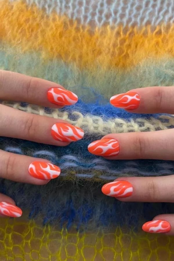 39 Gorgeous Coral Nail Designs Ideas for Short and Long Nails 24 Coral Flames Nails Design