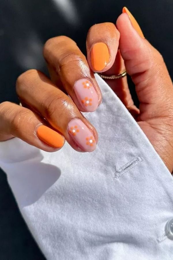 39 Gorgeous Coral Nail Designs Ideas for Short and Long Nails 9 Coral Floral Summer Nails