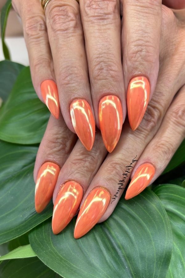 39 Gorgeous Coral Nail Designs Ideas for Short and Long Nails 10 Coral Gold Chrome Nails