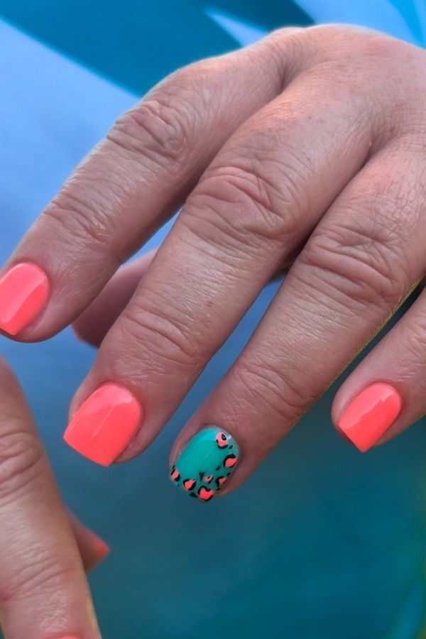 39 Gorgeous Coral Nail Designs Ideas for Short and Long Nails 13 Coral Teal Combo Mani Art