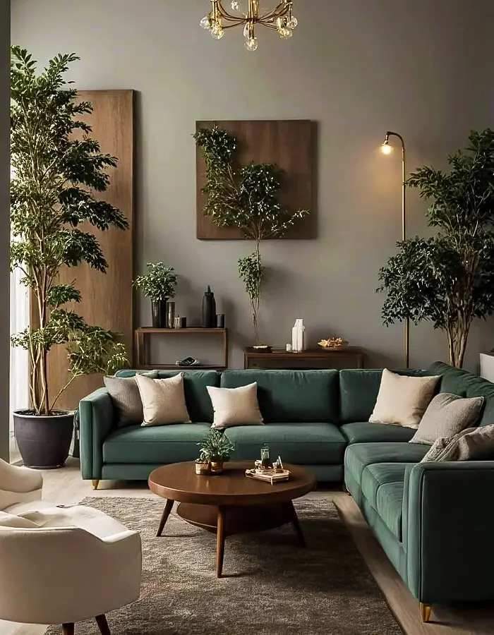 46 Green And Beige Living Room Ideas With Calm Style 3 Cozy Corner with Green Sofa