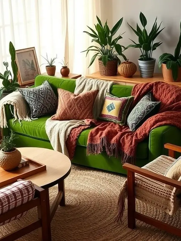 29 Green Couch Living Room Ideas with Bold Style 8 Cozy Textures in a Boho Living Room