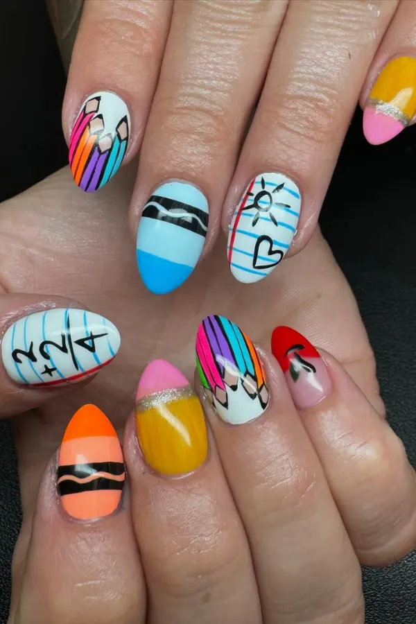 Cute Crayons School Mani Art