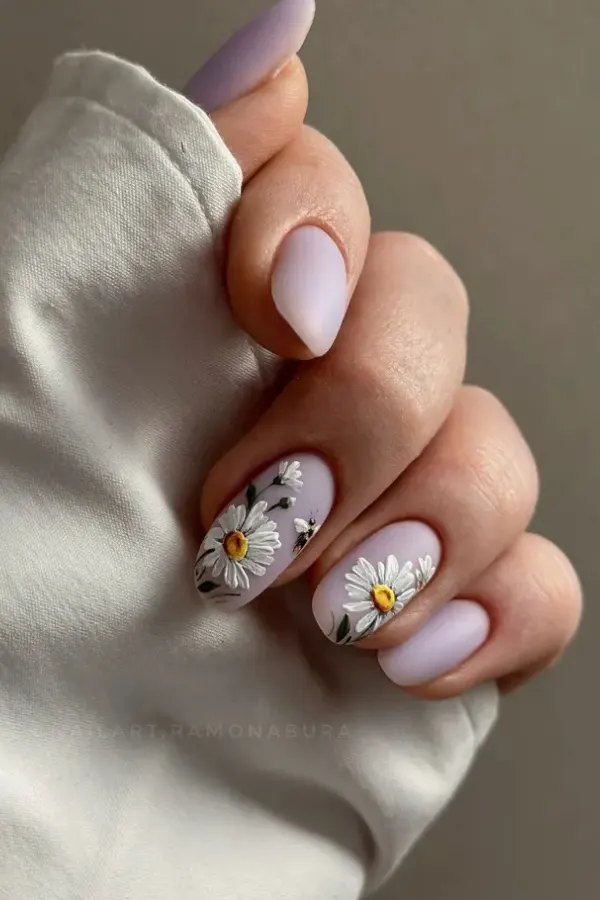 54 Elegant Flower Nail Designs Floral Mani Ideas To Copy This Season 23 Dimensional Daisies Matte Lilac Nails Art