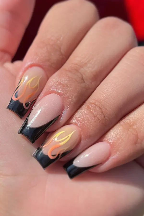 Drake Black Flame Tips Nails