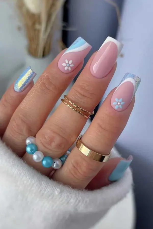 54 Elegant Flower Nail Designs Floral Mani Ideas To Copy This Season 15 Blue Floral French Tips