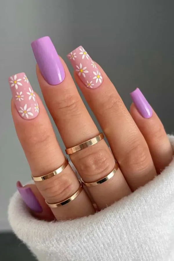 54 Elegant Flower Nail Designs Floral Mani Ideas To Copy This Season 28 Elegant Lilac Daisy Nails for Events