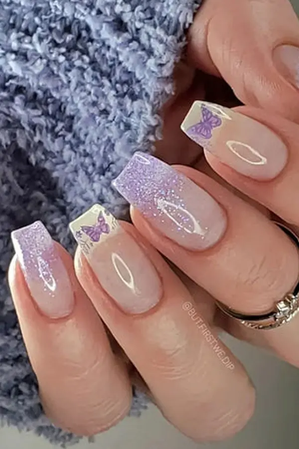 37. Glam Fall Wedding Nail Ideas For Guests & Bride That Look Great in Every Photo 6 Fairy Tale Butterfly Glitter Tips for Wedding