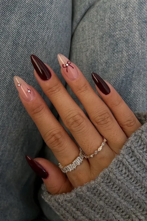 37. Glam Fall Wedding Nail Ideas For Guests & Bride That Look Great in Every Photo 10 Fall Weddings Deep Cherry and Mocha Manicure