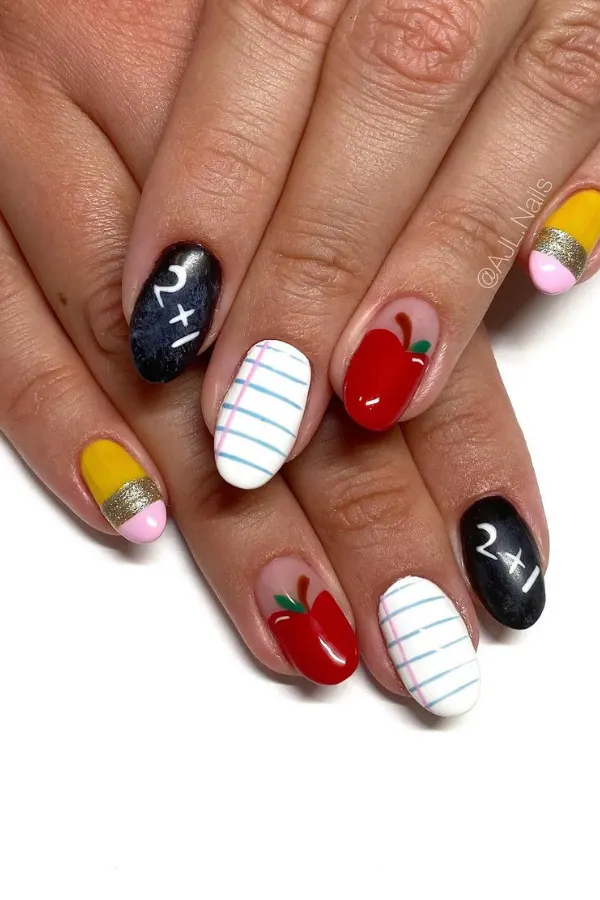Preppy First Day of School Nails