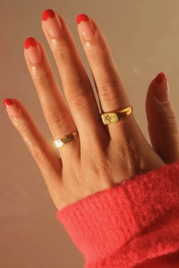 40 Classy Hot Red Nails Inspo Ideas That Never Go Out of Style 4 French Heart Tips Nails