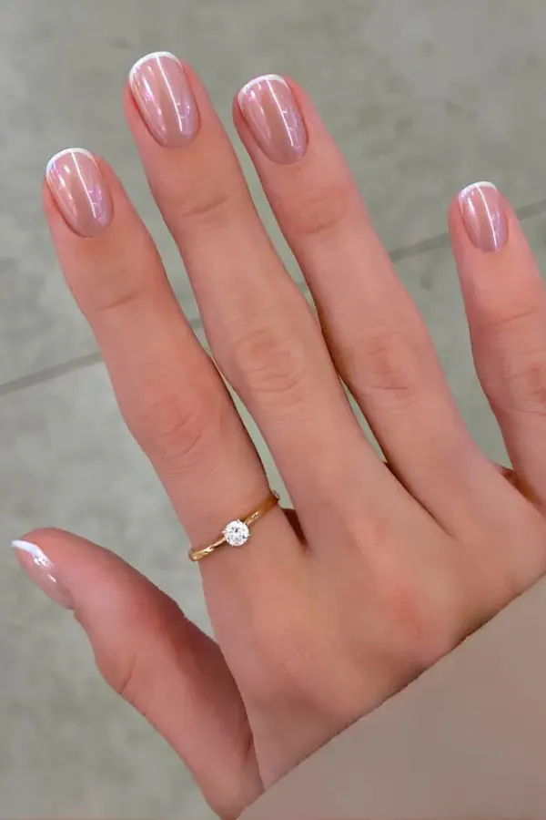 37 Must-Try Clean Girl Nails Ideas for a Fresh and Effortlessly Simple Look 26 French Nails with a Chrome Edge