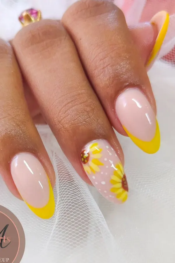 41 Bright and Cheerful Sunflower Nail Designs Ideas You’ll Love to Copy 7 French Sunflower Nails