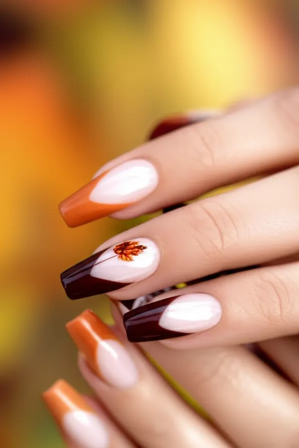 47 Cozy Cute Fall Nails Designs Autumn Mani Ideas You Must Try This Season 5 Gilded Fall Leaves on Nude
