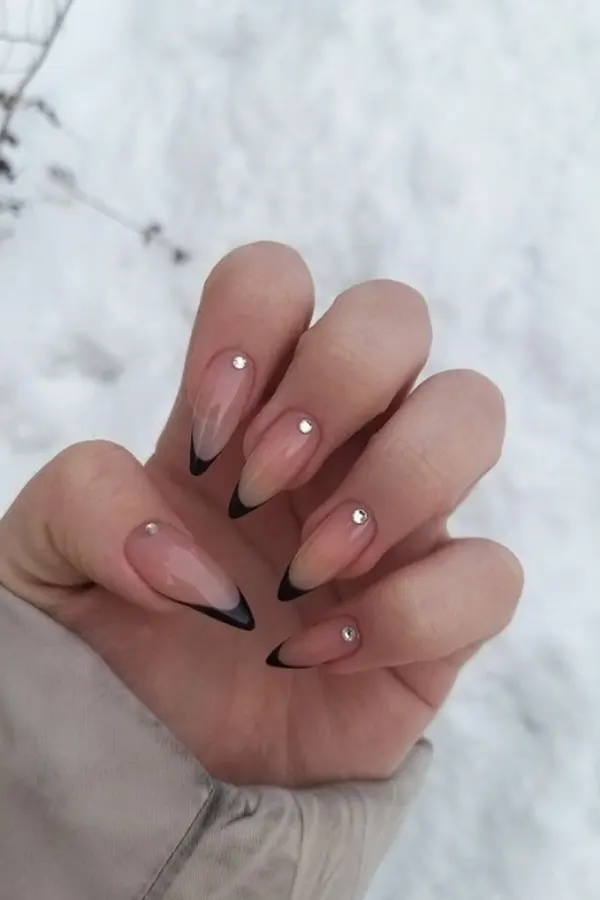 Glam Black Tips with Rhinestones