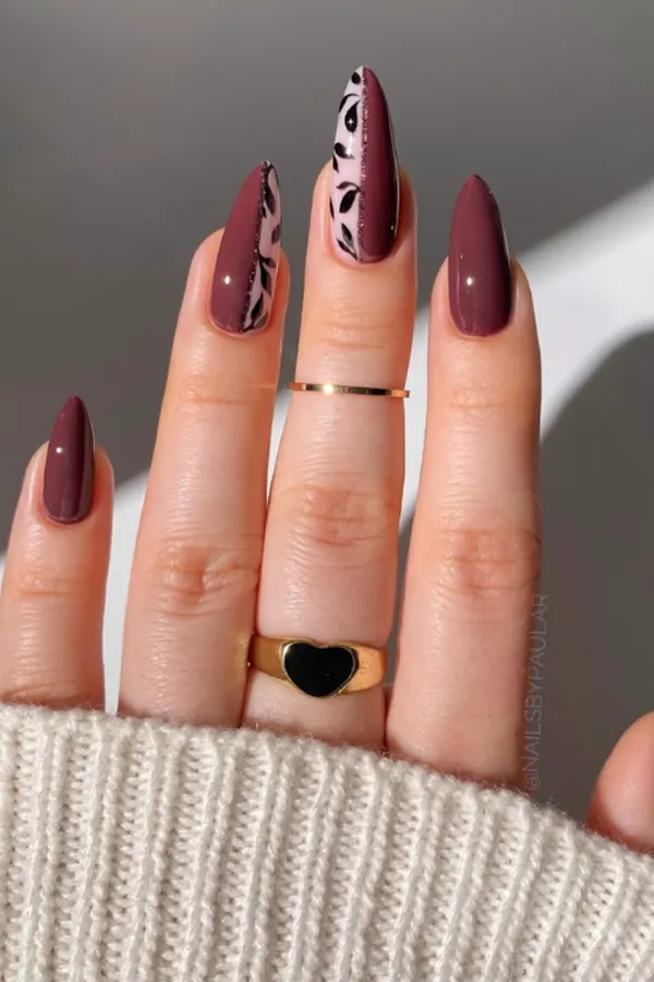 47 Cozy Cute Fall Nails Designs Autumn Mani Ideas You Must Try This Season 20 Glossy Burgundy Fall Florals Nails