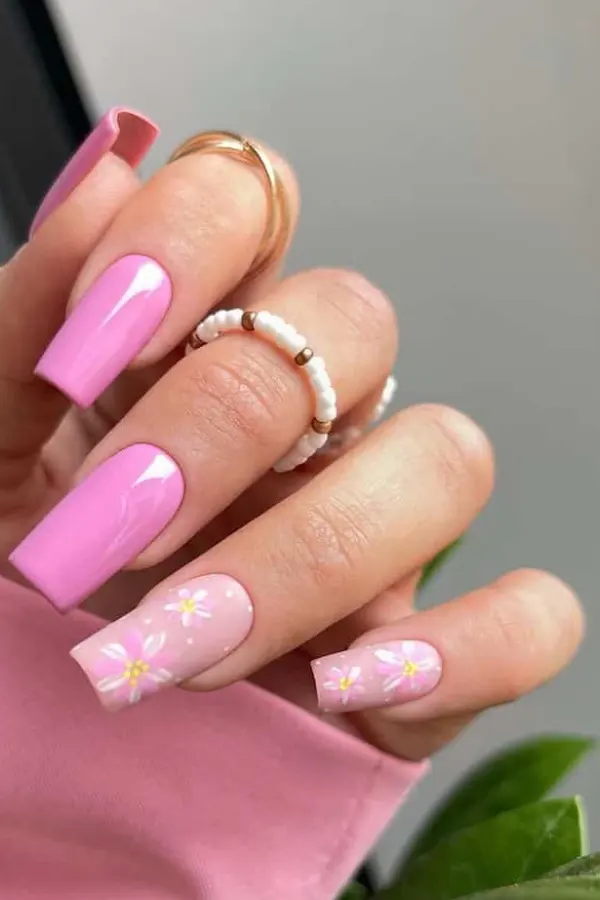 54 Elegant Flower Nail Designs Floral Mani Ideas To Copy This Season 14 Glossy Pink Floral Nails