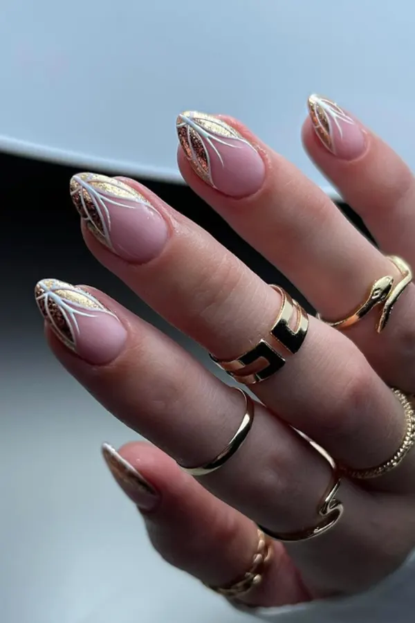 37. Glam Fall Wedding Nail Ideas For Guests & Bride That Look Great in Every Photo 27 Gold Butterfly Nail Tips for Fall Weddings