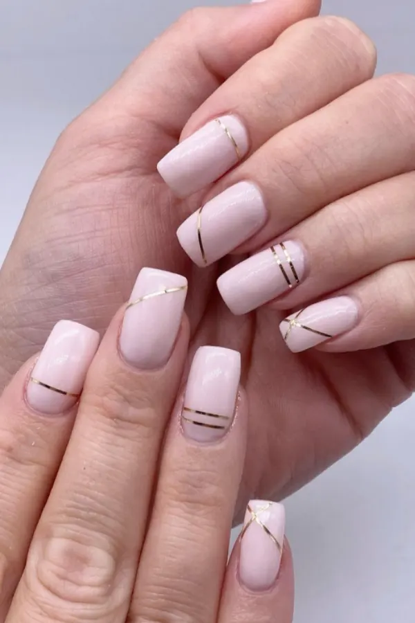 Gold Line Simple School Nail Design
