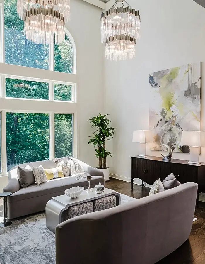 48 Glam Living Room Ideas with Timeless Style 27 Grand Living Room With Dramatic Lighting