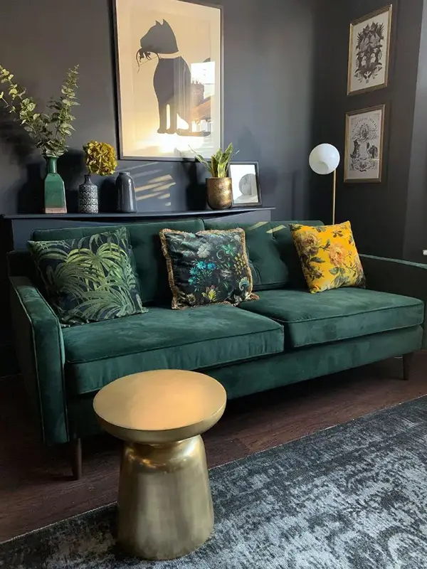 Green Sofa with Playful Prints