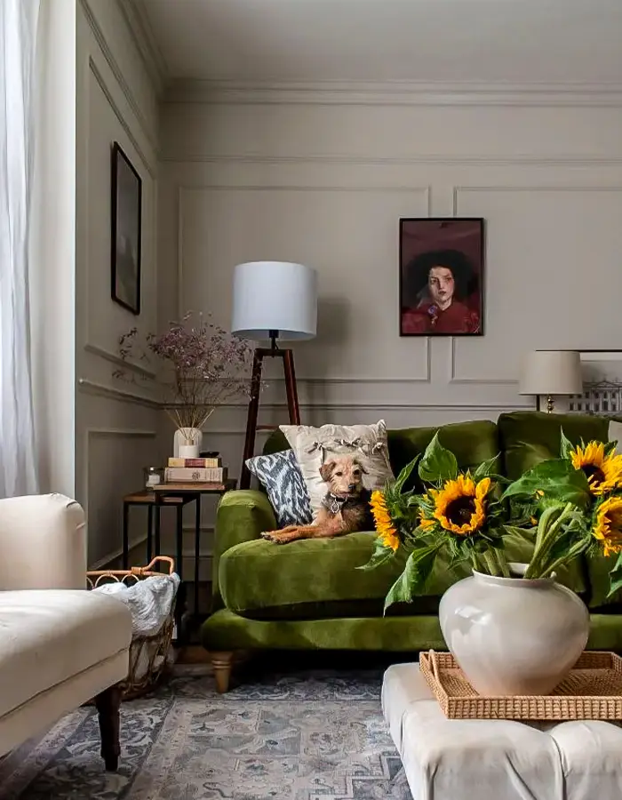 46 Green And Beige Living Room Ideas With Calm Style 22 Greige Base with Green Velvet