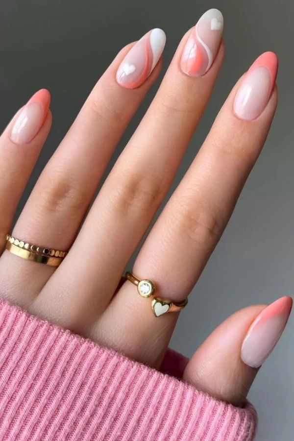 39 Gorgeous Coral Nail Designs Ideas for Short and Long Nails 20 Hearts, Swirls, and Soft Girl Energy