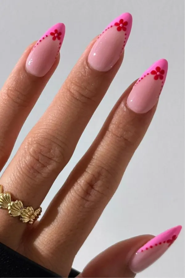 54 Elegant Flower Nail Designs Floral Mani Ideas To Copy This Season 46 Hot Pink French Tips Daisy Accents