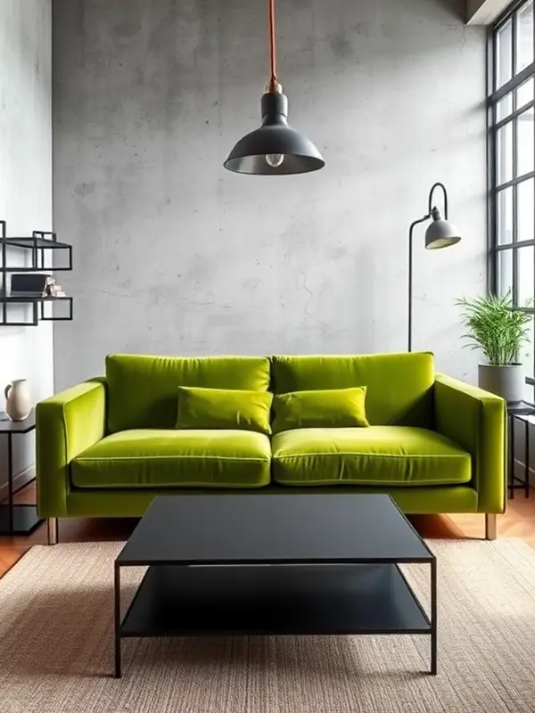 29 Green Couch Living Room Ideas with Bold Style 17 Industrial Style Green Couch Living Room