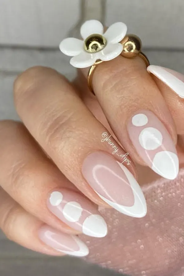 37. Glam Fall Wedding Nail Ideas For Guests & Bride That Look Great in Every Photo 32 Inverted French Manicure with Dots and V-Tips
