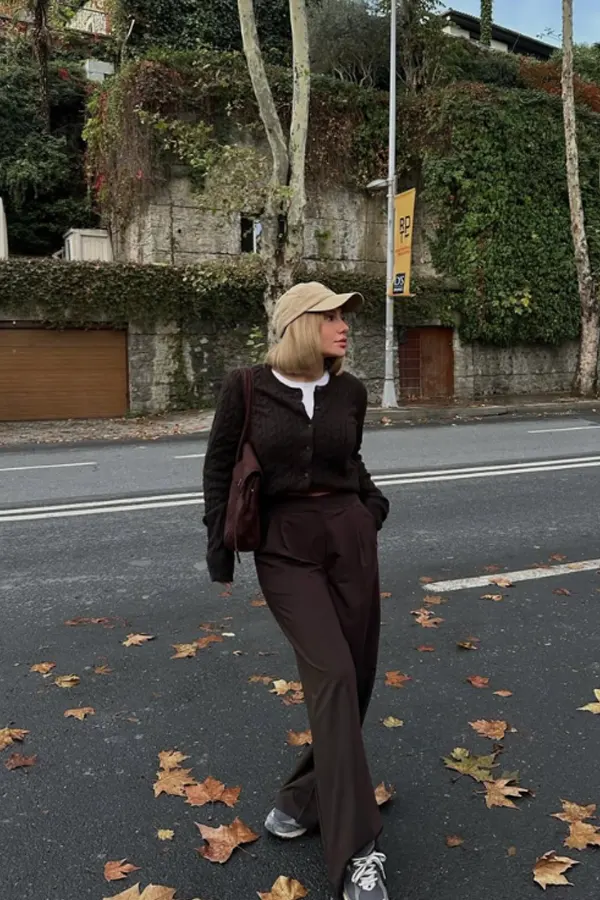51 Stylish Fall Outfit Ideas for Woman Who Want Comfort and Class 37 Knit Cardigan Over Tee and Pleated Pants - fall outfit ideas for 40 year old woman