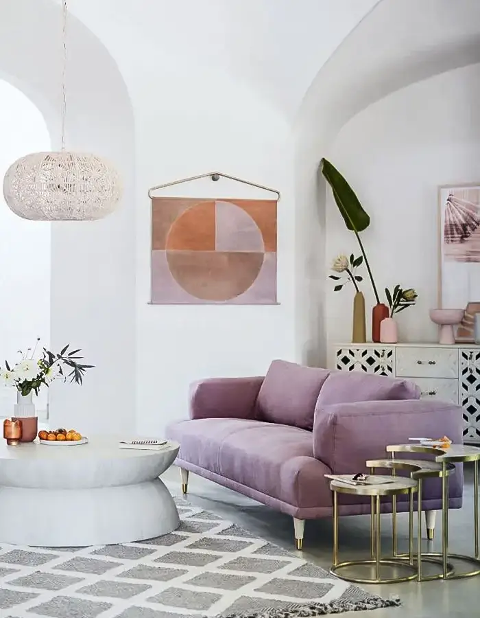 48 Glam Living Room Ideas with Timeless Style 8 Lilac Couch In Light Space