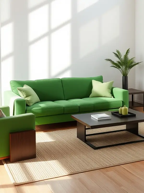 29 Green Couch Living Room Ideas with Bold Style 24 Living Room with Dark Wood Accents