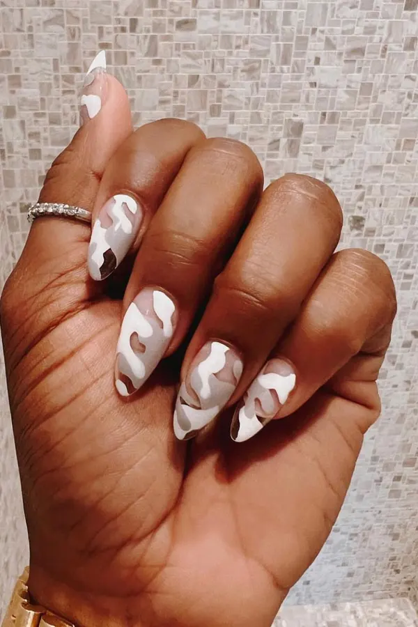 44 Simple Clear Nail Designs For Fresh, Clean, and Modern Mani Look 19 Matte Clear Base Camo Nails