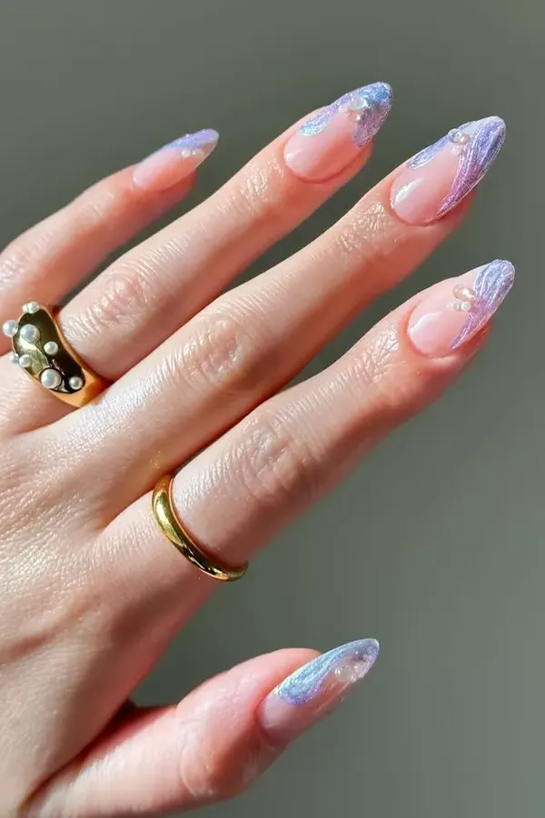 44 Simple Clear Nail Designs For Fresh, Clean, and Modern Mani Look 23 Mermaid-Inspired Clear Nails with Shells and Droplets